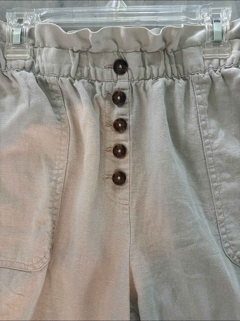 Ellen Tracy linen blend pants Elastic waist/button decor straight leg  size M